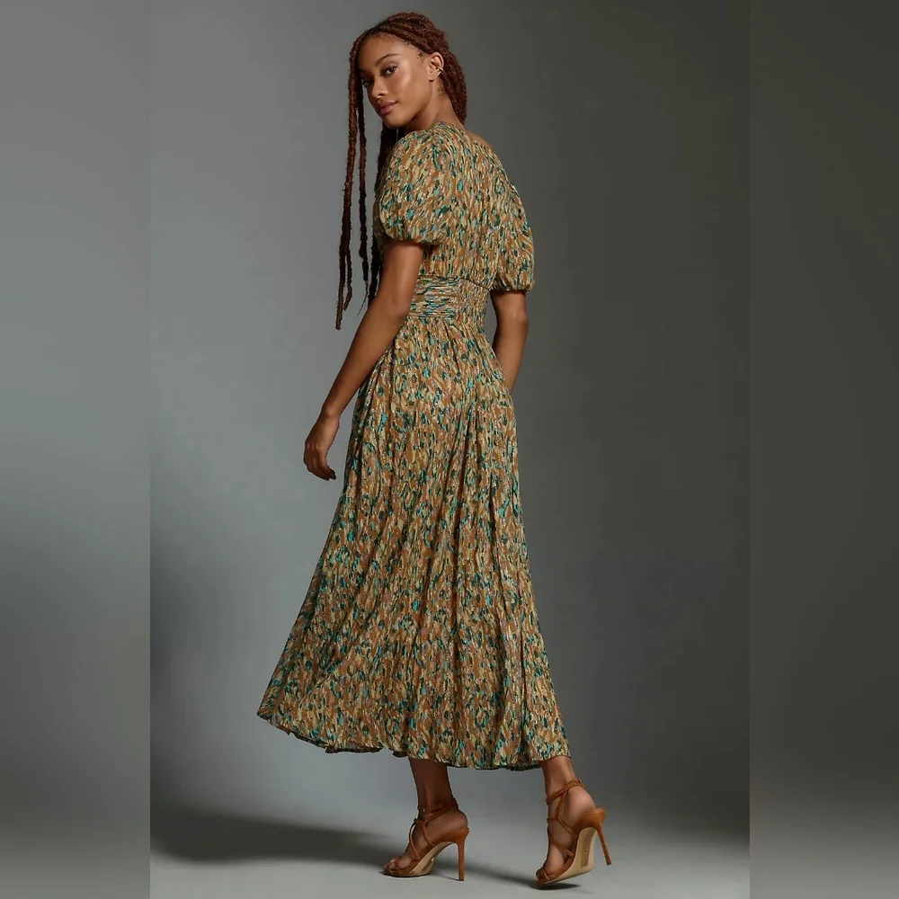 NWT By Anthropologie The Katerina Lurex Button Front Neutral Midi Dress Size 2 - Picture 4 of 16